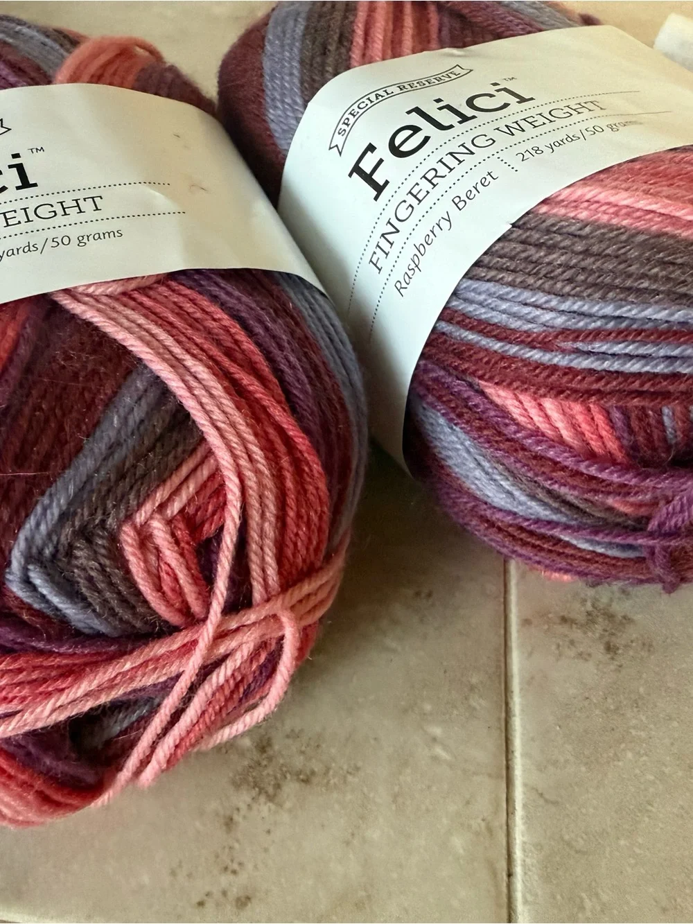 Felici Fingering Weight Yarn - Raspberry Beret - Multicolor Pink/Purple 2 Skeins
